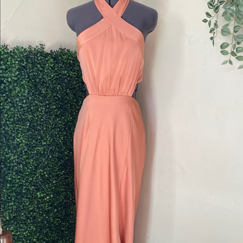 Revolve MINKPINK Elegant Peach Halter Dress Sz Sm